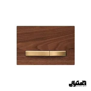 کلید فلاش تانک توکار ایران مدل پرایم روکش چوب گردو با دکمه طلایی کد 63